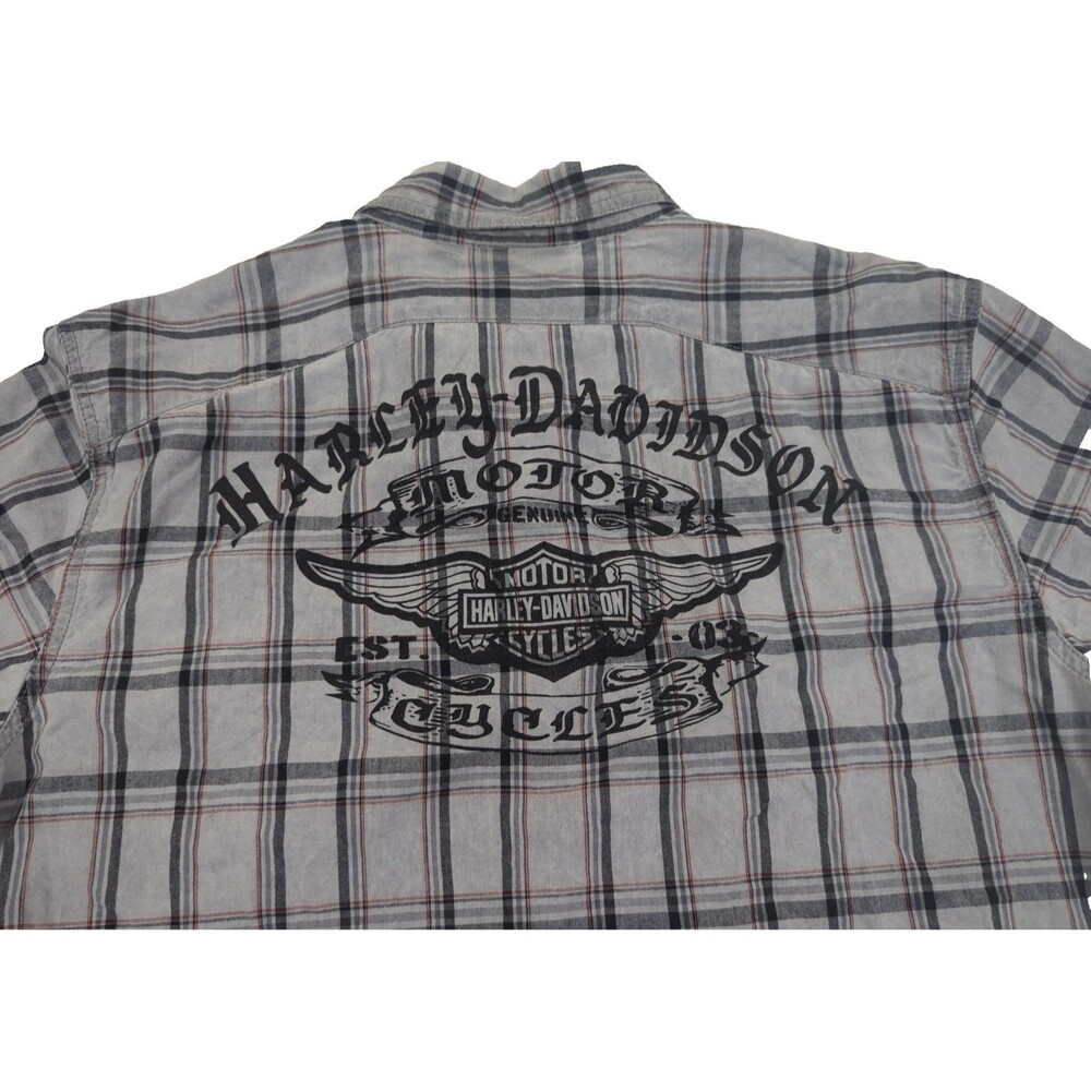 Harley-Davidson Mens L Plaid Short Sleeve Button Shirt Back Graphic 96371-20VM
